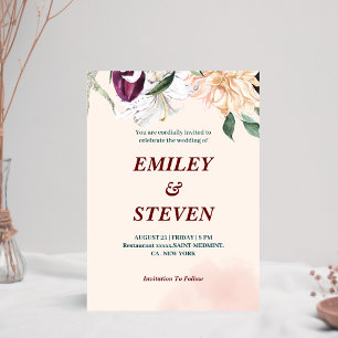 Chic modern floral pastel plush pink wedding  invitation