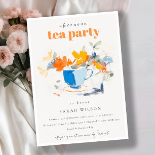Chic Modern Floral Tea Cup Afternoon Tea Party  Invitation