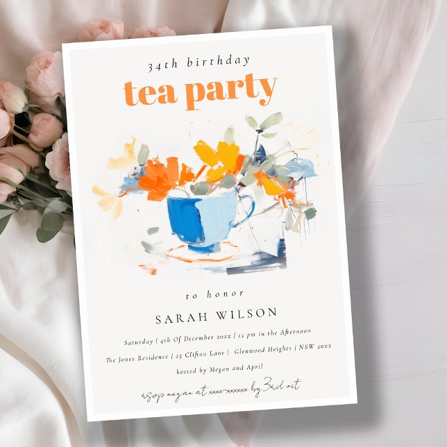 Chic Modern Floral Tea Cup Birthday Tea Party  Invitation (Creator Uploaded)