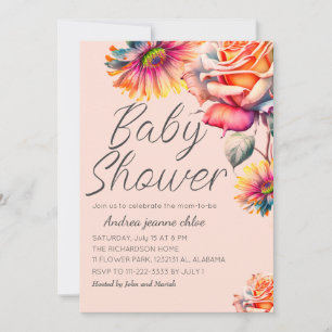 Chic & Modern Flowers Floral Garden Baby Shower Invitation