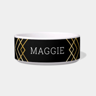 Chic Modern Geometric Art Deco Personalised Pet Bowl