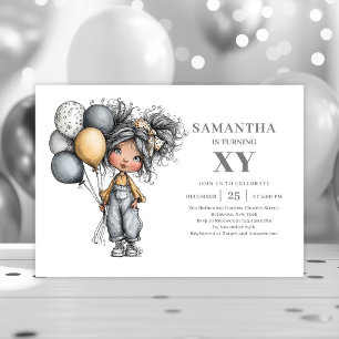 Chic Modern Girl Birthday Black Gold invitation