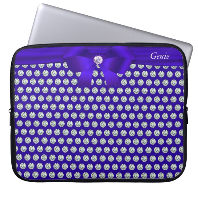 Chic modern & glitter diamonds on blue Laptop Sleeve (Front)