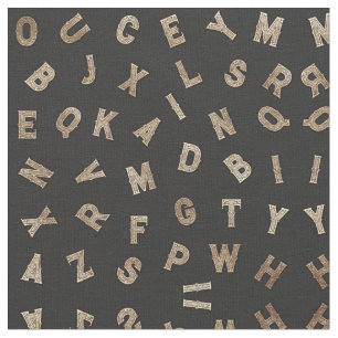 Chic Modern Gold Alphabet Letters Typography Black Fabric