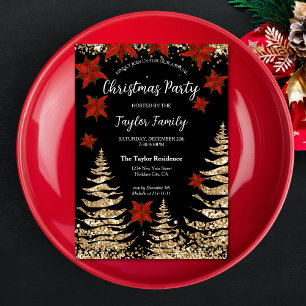 Chic Modern Gold Glitter Christmas Tree Party Invitation