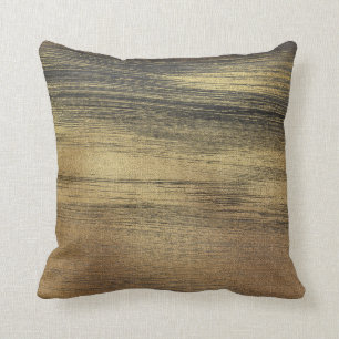 Chic Modern Gold Grey Abstract Brushstrokes Cushion