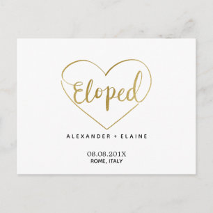 Chic Modern Gold Heart Elopement Wedding Marriage Postcard