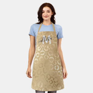 Chic Modern Gold Leopard Cheetah Monogram Apron