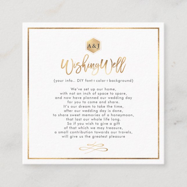 Chic+Modern Gold Script Wishing Well Cards (Front)