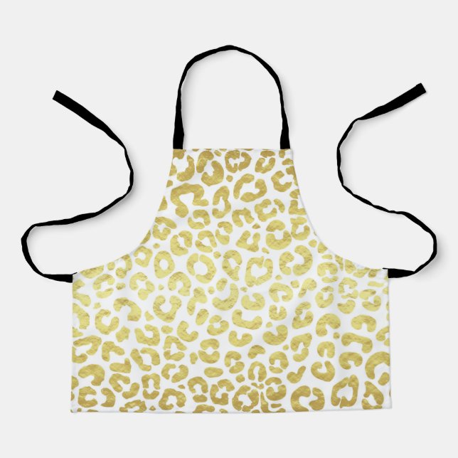Chic Modern Gold White Leopard Jaguar Cheetah Apron (Front)