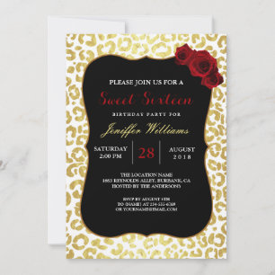 Chic Modern Gold White Leopard Jaguar Cheetah Invitation