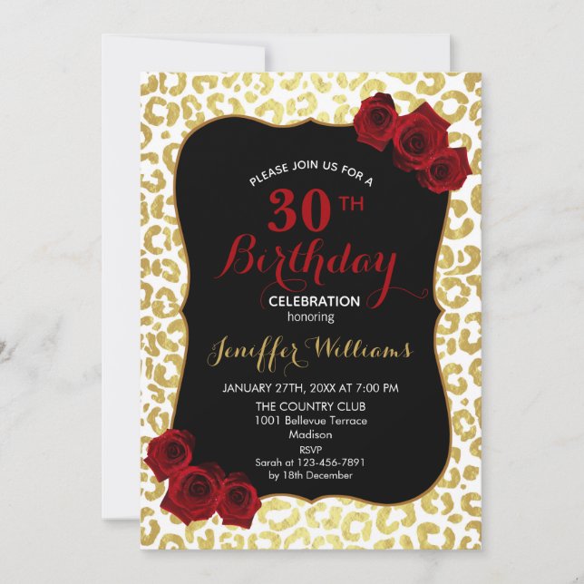 Chic Modern Gold White Leopard Jaguar Cheetah      Invitation (Front)