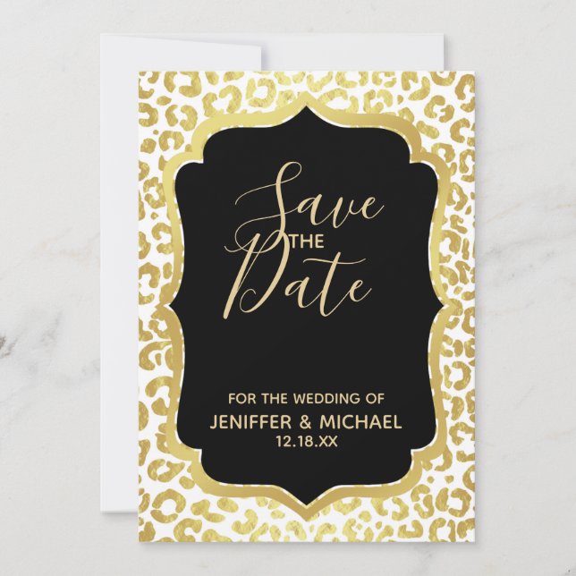 Chic Modern Gold White Leopard Jaguar Cheetah      Invitation (Front)