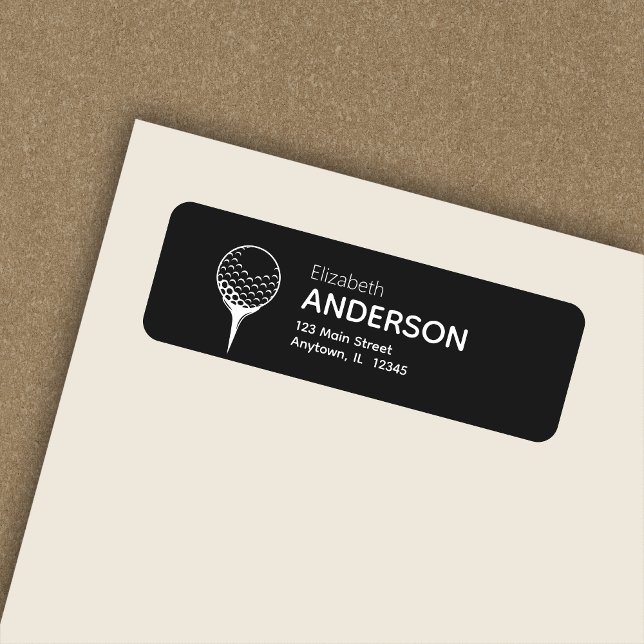 Chic Modern Golf Ball & Tee Black Return Address (Creator Uploaded)