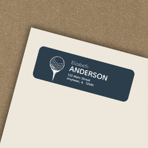 Chic Modern Golf Ball & Tee Blue Return Address