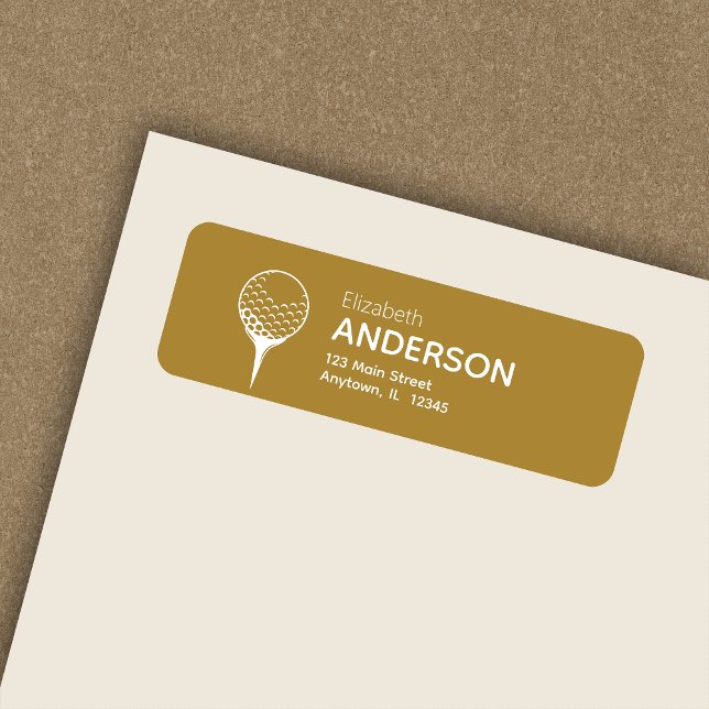 Chic Modern Golf Ball & Tee Gold Return Address (Creator Uploaded)