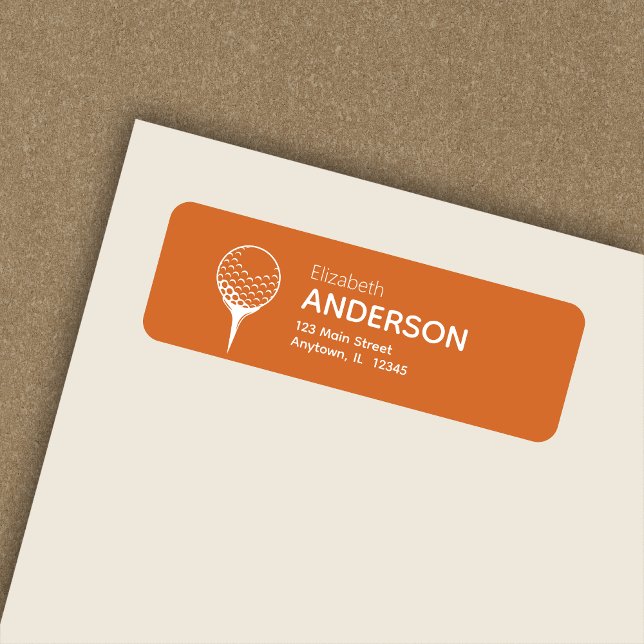 Chic Modern Golf Ball & Tee Orange Return Address (Creator Uploaded)