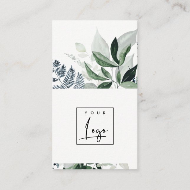 Chic Modern Green Leafy Tropical Foliage Fern Logo Business Card (Front)