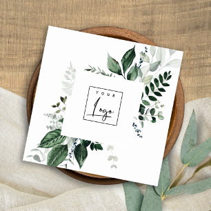 Chic Modern Green Leafy Tropical Foliage Fern Logo Square Business Card