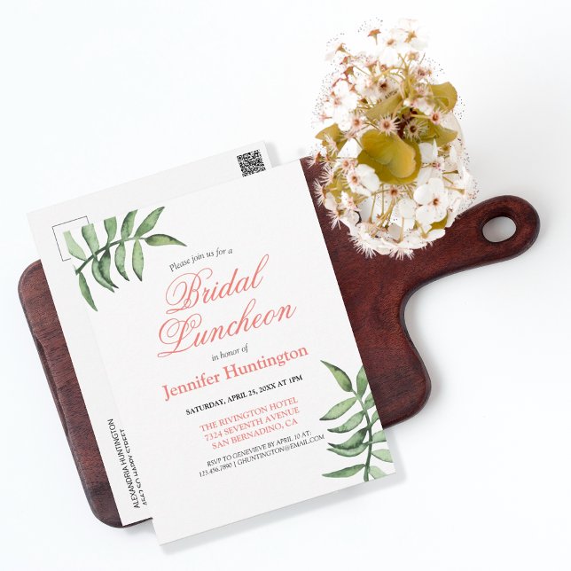 Chic Modern Greenery Bridal Luncheon Invitation Postcard (Creator Uploaded)