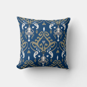 Chic modern grey blue ikat tribal pattern cushion