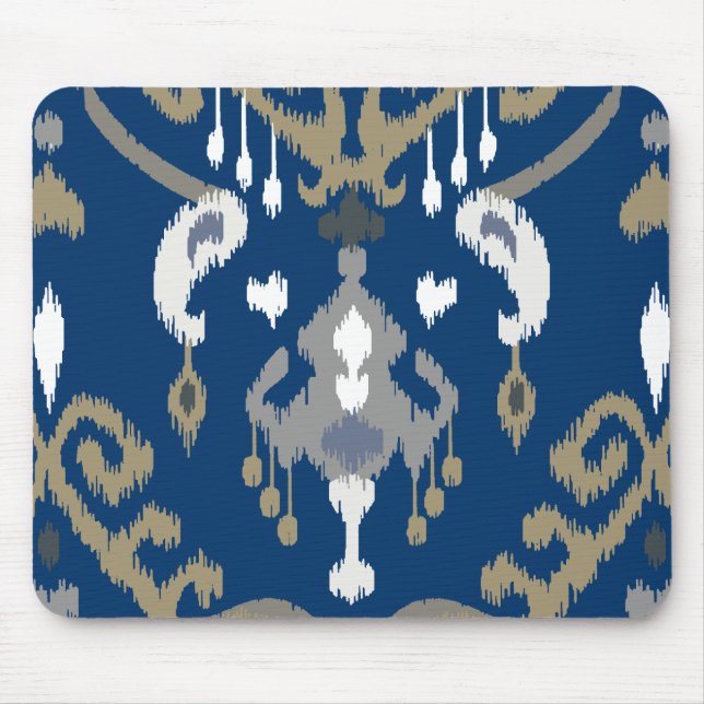 Chic modern grey blue ikat tribal pattern mouse pad (Front)