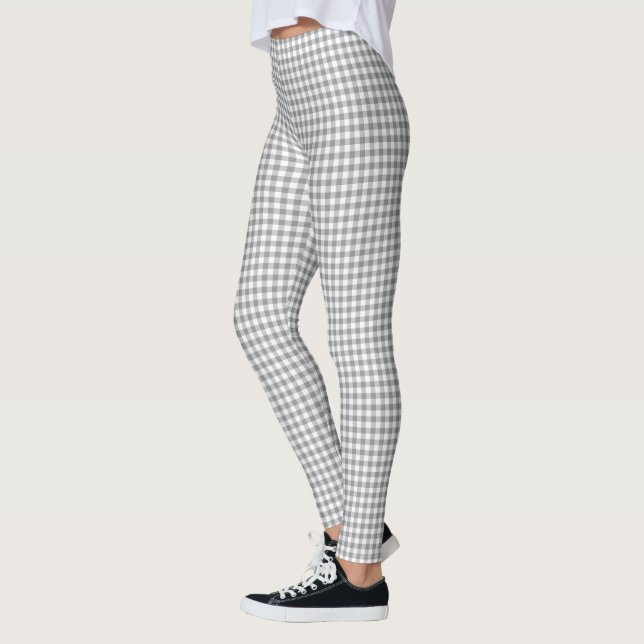 Chic Modern Grey Buffalo Plaid Leggings (Left)