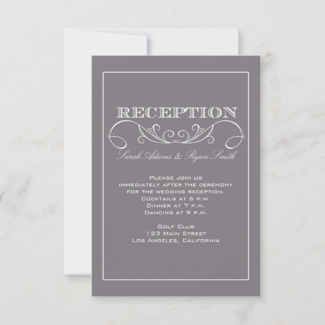 Chic Modern Grey Wedding Reception Invitation (Front)