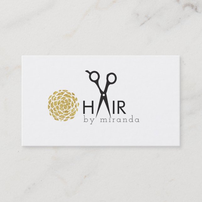 chic modern hair stylist gold flower simple business card (Front)