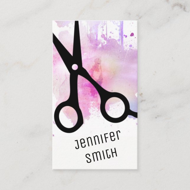 chic modern hairstylist hair stylist pink scissors appointment card (Front)