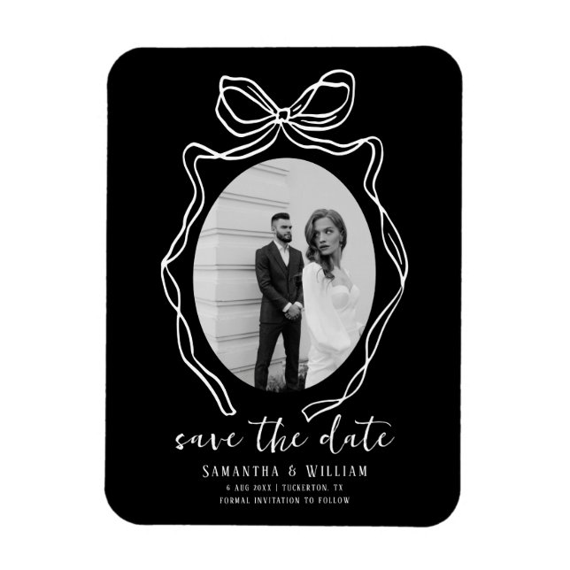 Chic Modern Hand Drawn Bow Wedding Save the Date Magnet (Vertical)