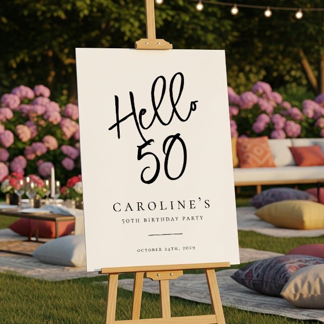Chic Modern "Hello 50" Birthday Party Welcome Sign (Creator Uploaded)
