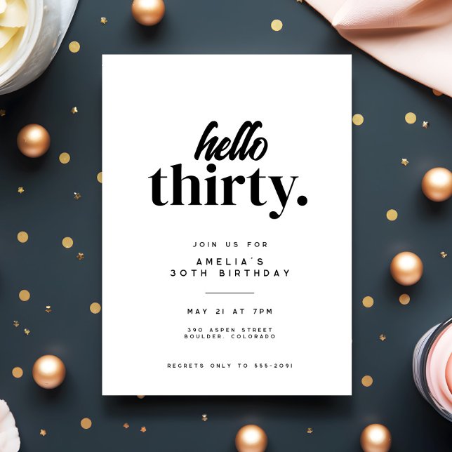Chic Modern Hello Thirty 30th Birthday Party Invitation (Creator Uploaded)