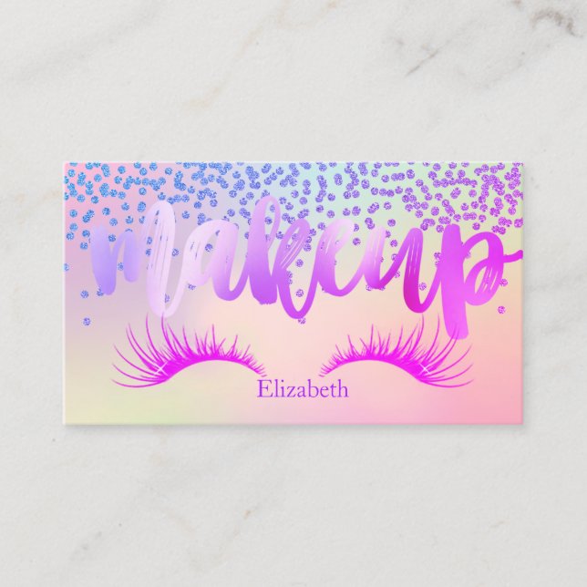 Chic Modern Holographic Diamonds Faux Lashes Business Card (Front)