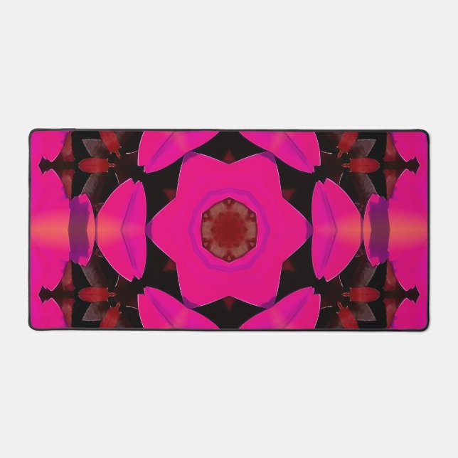 Chic Modern Hot Pink Black Floral Geometric  Desk Mat (Front)