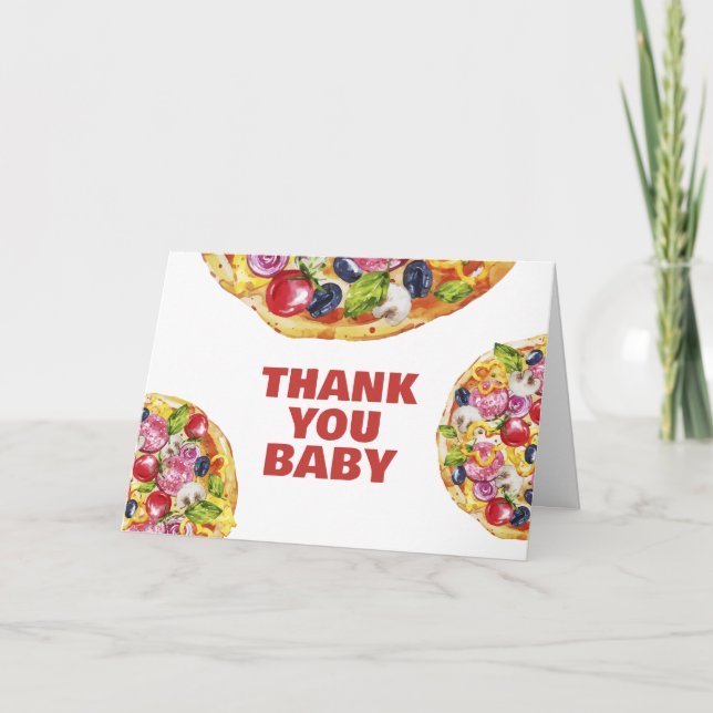 Chic Modern Italian Slice Slice Pizza Baby Shower  Thank You Card (Front)