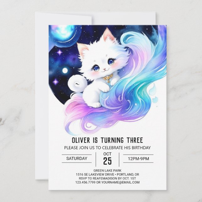Chic Modern Kitten Birthday Invitation (Front)