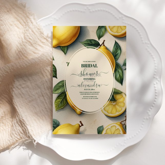 Chic Modern Lemon Mediterranean Bridal Shower Invitation (Creator Uploaded)