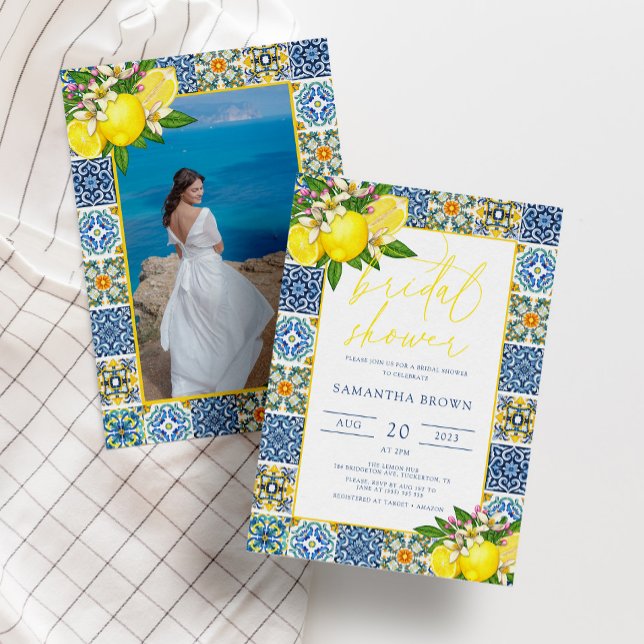 Chic Modern Lemon Mediterranean Bridal Shower Invitation (Creator Uploaded)