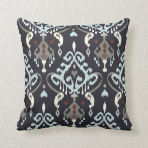 Chic modern light blue black ikat tribal pattern cushion