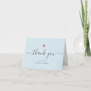 Chic Modern Light Blue Script Rose Gold Heart Thank You Card
