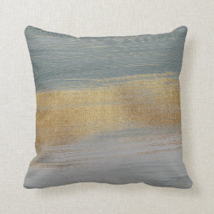 Chic Modern light Grey Gold Abstract Brushstrokes Cushion