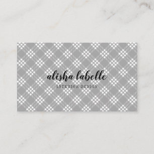 Chic & Modern Light Grey Plaid Business Card