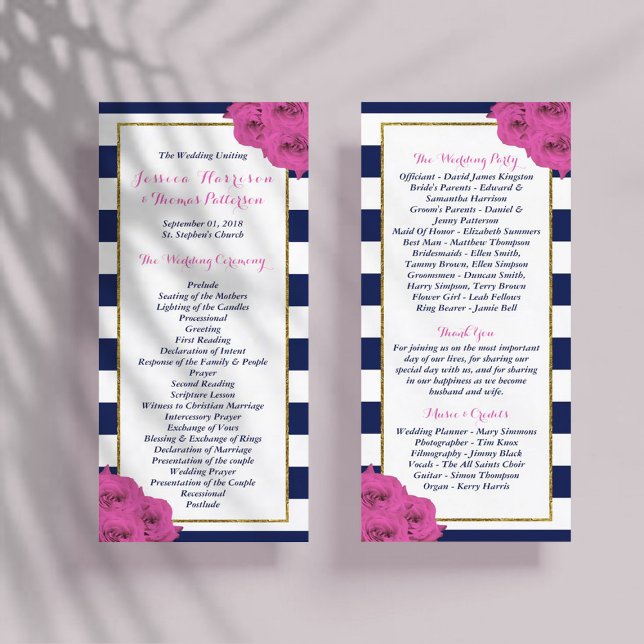 Chic Modern Luxe Pink Roses Wedding Program Rack Card (Creator Uploaded)