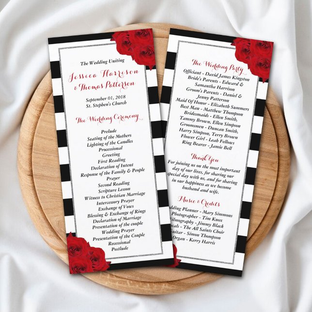 Chic Modern Luxe Red Roses Wedding Program Rack Card (Creator Uploaded)