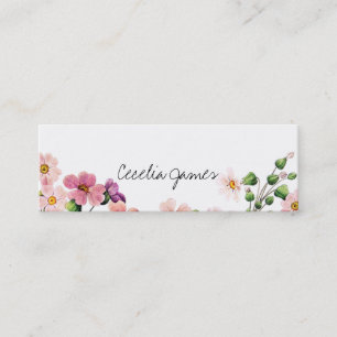chic modern makeup artist watercolor pink floral mini business card
