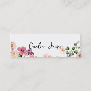 chic modern makeup artist watercolor pink floral mini business card