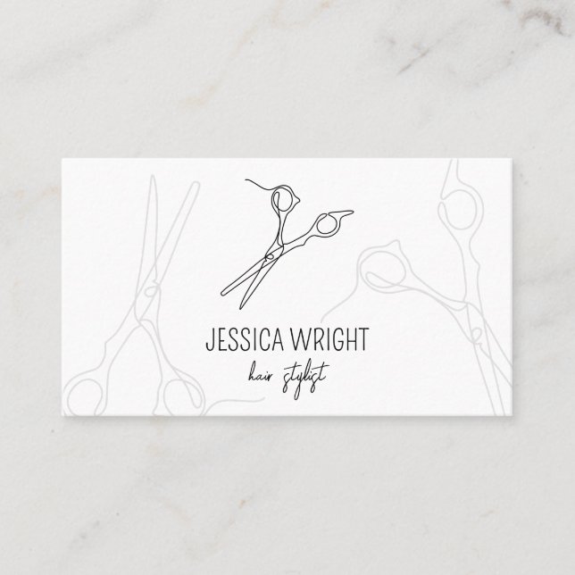 Chic Modern Minimalist Hair Stylist Scissors Line  Business Card (Front)