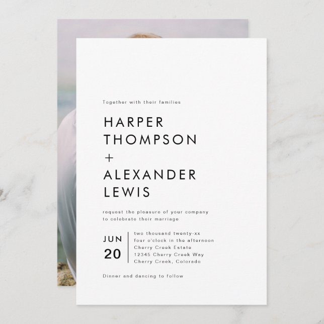 Chic Modern Minimalist Photo Wedding Invitation (Front/Back)