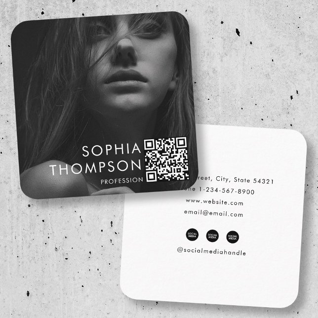 Chic Modern Minimalist QR Code Professional Photo Square Business Card (Chic Modern Minimalist QR Code Professional Photo Square Business Card)